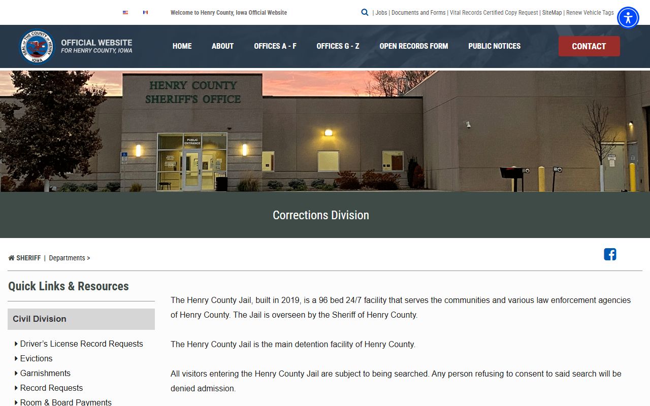 Henry County Jail corrections division inmate population source