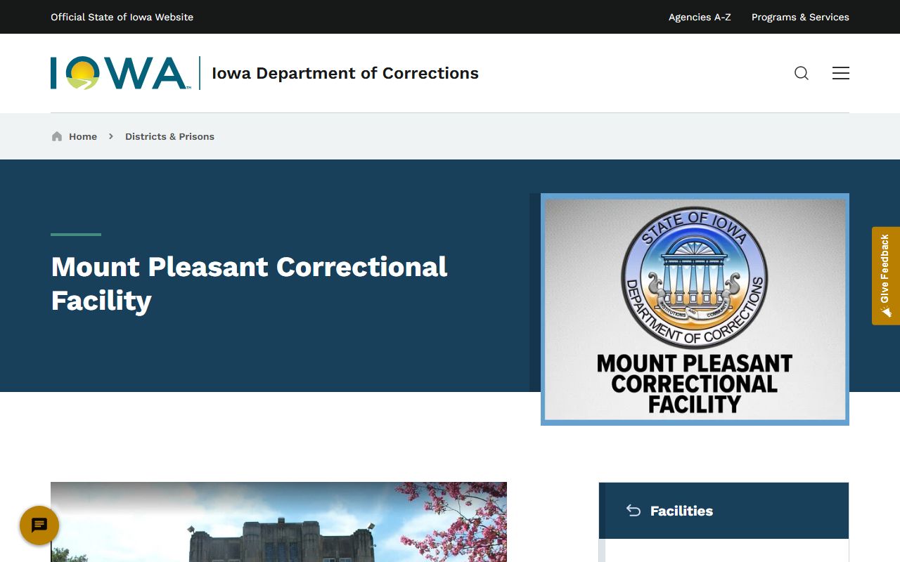Iowa DOC page for Mount Pleasant Correctional Facility